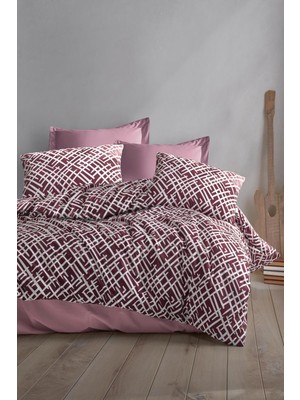 Evlen Home Collection Luan Pamuklu Nevresim Takımı Çift Kişilik (4 Parça) Krem Bordo Nevresim Seti