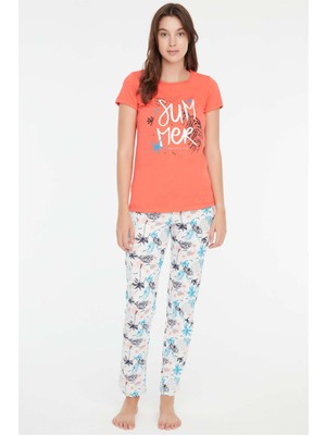 Mod Collection - Kadın Mercan Yuvarlak Yaka Pijama Takımı 3852