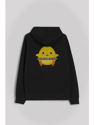 Kendim Seçtim Ben Serseri Bir Civcivim Tavuk Sarı Civciv Ön ve Arka Baskılı Sweatshirt Unisex Kapüşonlu Hoodie