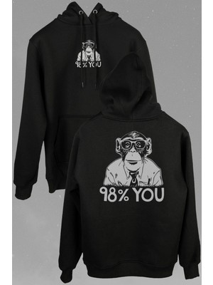Kendim Seçtim Insan Evrim Şempanze %98 Chimp Evolution Dna Ön ve Arka Baskılı Sweatshirt Unisex Kapüşonlu Hoodie