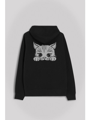 Kendim Seçtim Sevimli Kedi Minik Patili Bıyıklı Cat Minnoş Ön ve Arka Baskılı Sweatshirt Unisex Kapüşonlu Hoodie