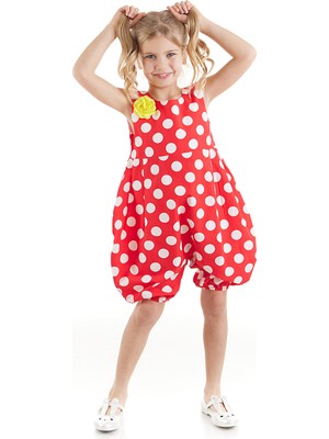 Denokids Kırmızı Beyaz Puanlı Kız Çocuk Balon Tulum