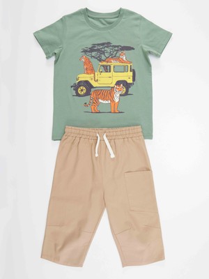 Mushi Safari Erkek Çocuk T-Shirt Gabardin Kapri Takım10