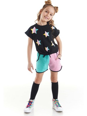 MSHB&G Renkli Yıldız Kız Çocuk T-shirt Şort Takım