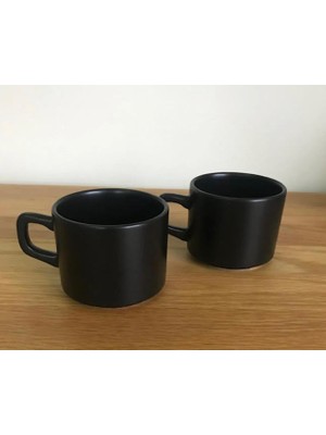 Keramika 8 cm Stackable Çay/Nescafe Fincanı Siyah 2'li