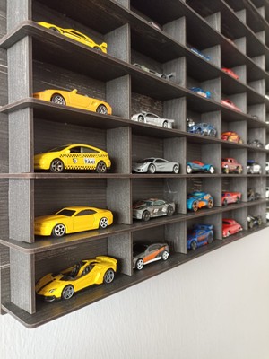 Cr Design Ahşap Araba Rafı 100 'lü Dekoratif Eskitme Siyah 1/64 (Hotwheels ve Matchbox Arabalar Için Uygundur)