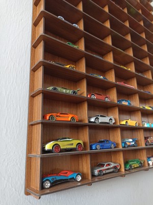 Cr Design Ahşap Araba Rafı 100'LÜ Dekoratif Ceviz Renk 1/64 ( Hotwheels ve Matchbox Arabalar Için Uygundur)