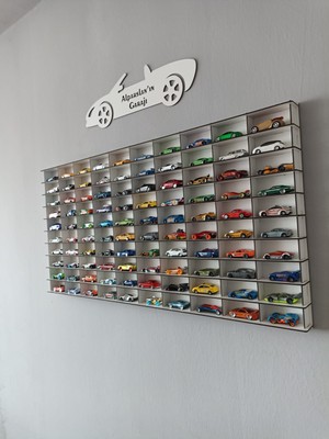 Cr Design Ahşap Dekoratif Duvar Araba Rafı 100'LÜ Yatay Beyaz Renk (Hotwheels ve Matcbox Arabalarına Uygundur)