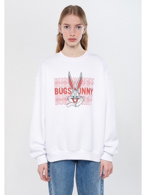 Mavi Kadın Bugs Bunny Baskılı Beyaz Sweatshirt 1611561-620