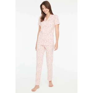 Mod Collection - Kadın Pembe Melanj Boydan Patlı Pijama Takımı 3866