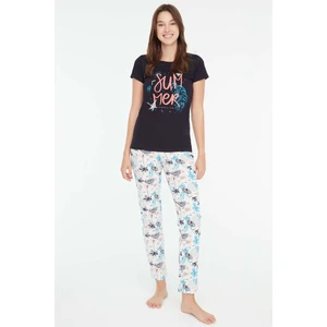 Mod Collection - Kadın Lacivert Yuvarlak Yaka Pijama Takımı 3852