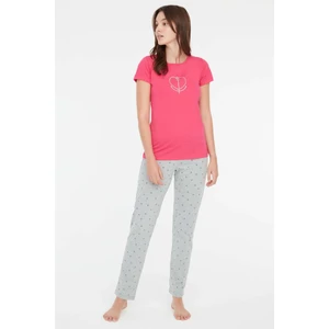 Mod Collection - Kadın Fuşya Yuvarlak Yaka Pijama Takımı 3849