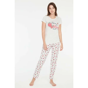 Mod Collection - Kadın Kar Melanj Yuvarlak Yaka Pijama Takımı 3864
