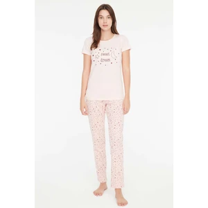 Mod Collection - Kadın Pembe Melanj Yuvarlak Yaka Pijama Takımı 3867