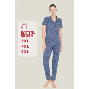 Mod Collection - Kadın Lacivert Battal Pijama Takımı 3886
