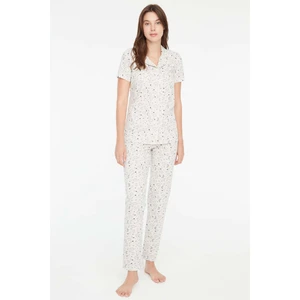 Mod Collection - Kadın Bej Melanj Boydan Patlı Pijama Takımı 3866
