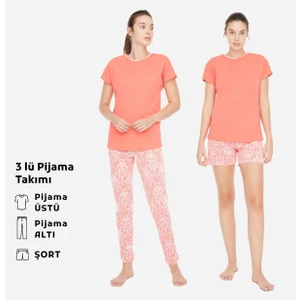 Mod Collection - Kadın Mercan 3 lü Pijama Takımı 3869