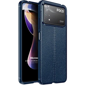 Xiaomi Poco X4 Pro 5g Kılıf Deri Dokulu Silikon Lacivert