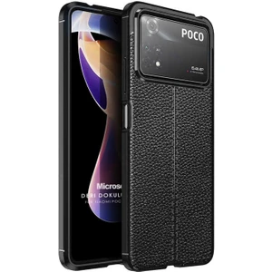 Xiaomi Poco X4 Pro 5g Kılıf Deri Dokulu Silikon Siyah
