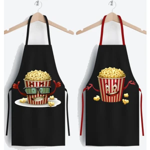 Ays Home 2'li Pop Corn Desen Siyah Mutfak Önlüğü Seti