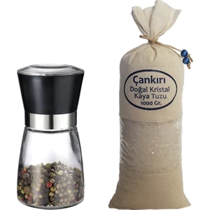 Zencefil Organik İri Çankırı Tuzu Bez Torbada + Seramik Bıçaklı Cam Değirmen Tuz/baharat Değirmeni 1 kg