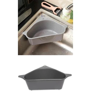 HCB Ticaret Çok Amaçlı Süzgeçli Lavabo Düzenleyici Vantuzlu Üçgen Sebze Meyve Raf Evye Süzgeci Çöplüğü (Gri)