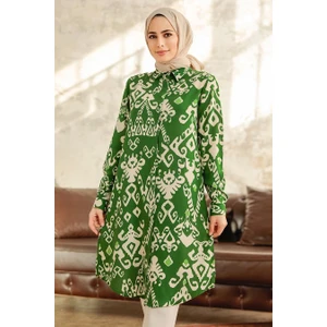Neva Style - Desenli Yeşil Tesettür Viskon Tunik 11627Y