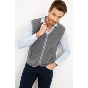 Desen Triko Erkek Pike Dokuma Fermuarlı Cepli Triko Yelek Füme