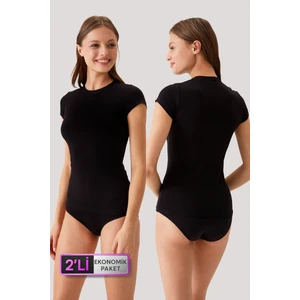  2'li Ekonomik Paket Siyah 1005-2 Kısa Kol Basic T-Shirt / Atlet