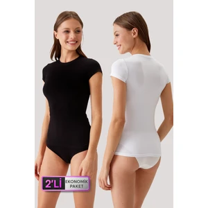  2'li Ekonomik Paket Siyah-Beyaz 1005-2 Kısa Kol Basic T-Shirt / Atlet