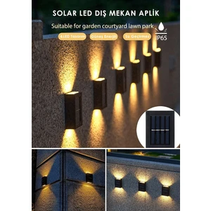 4 Ledli Solar Çift Taraflı Duvar Lambası Güneş Enerjili Aydınlatma Dekorasyon Aplik Işık