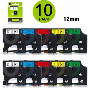 Dymo D1 45013-45016-45017-45018-45019 12MM x 7 Mt. Muadil  Etiket Kaseti 2 Şer Adet 10 Lu Paket