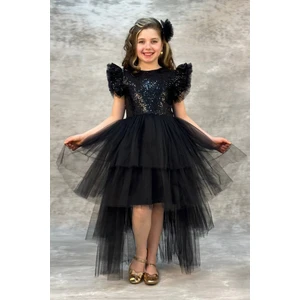 Tarz Çocuk Tütülü Kuyruklu Pul Payet Kız Çocuk Elbisesi