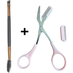 Kaş Makası + Çift Taraflı Kaş ve Kirpik Fırçası Maskara Ikili Set Kaş Makası ve Iki Uçlu Kaş Fırçası