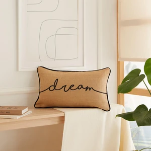 Ocean Home Textile Dream Baskılı Fermuarlı Dekoratif Natural Jüt Yastık Kırlent Kılıfı 50x30 cm