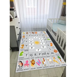 STY Home Eğitici Çocuk Kaymaz Tabanlı Makinede Yıkanabilir Halı Kilim Yolluk Gri