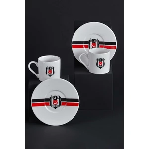 N3423 Beşiktaş Lisanslı Çizgili 2'li Kahve Fincan Takımı Bjk