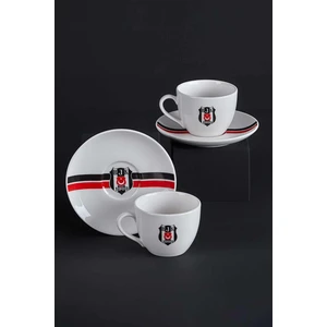 N3427 Beşiktaş Lisanslı Çizgili 2'li Çay Fincan Takımı Bjk