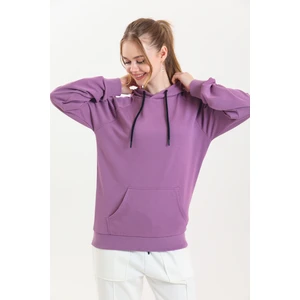 Pembe Kapüşonlu Kanguru Cepli Basic Sweatshirt