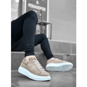 BA0547 Boa Kalın Yüksek Taban Krem Süet Bağcıklı Spor Erkek Ayakkabı