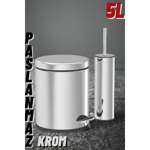 Paslanmaz Krom 5 Lt Çöp Kovası - Tuvalet Fırçası Set