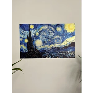 Akıllı Kağıt Çerçeve Görünümlü Tutunma Özellikli Van Gogh Yıldızlı Gece Tablosu 70 - 46 cm