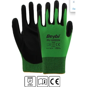 Pu Green 10 Beden 12'li Paket Poliüretan Kaplı Polyester Örme Eldiven