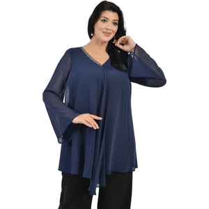 Lilas Xxl Büyük Beden Lacivert Renkli Şifon Abiye Bluz