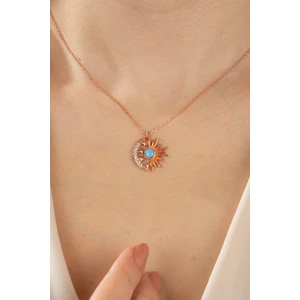 925 Ayar Gümüş Kadın Ay Yıldız Güneş Uyumlu Kolye ESSAKLY615