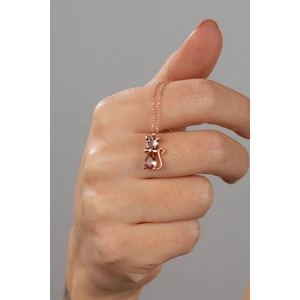 925 Ayar Gümüş Kolye Kadın Kahverengi Taşlı Kedi Kolye ESSAKLY622