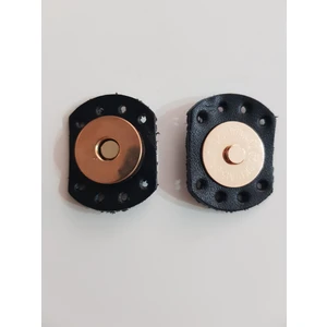 Siyah Gerçek Deri Oval Mıknatıslı Çıtçıt Gold Silver Metal 2.5 cm x 3.3 cm