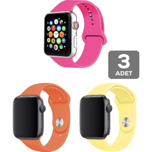 Apple Watch 3 4 5 6 7 8 Se 38 40 41MM Kordon Kayış 3 Adet Set Bileklik Klasik Kaliteli Silikon