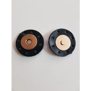 Siyah Gerçek Deri Yuvarlak Mıknatıslı Çıtçıt Gold Silver Metal Çap 3.3 cm