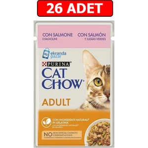 Catchow Adult Somon ve Yeşil Fasulyeli Kedi Islak Maması 85GR 26 Adet Kedi Yaş Mama Pouch